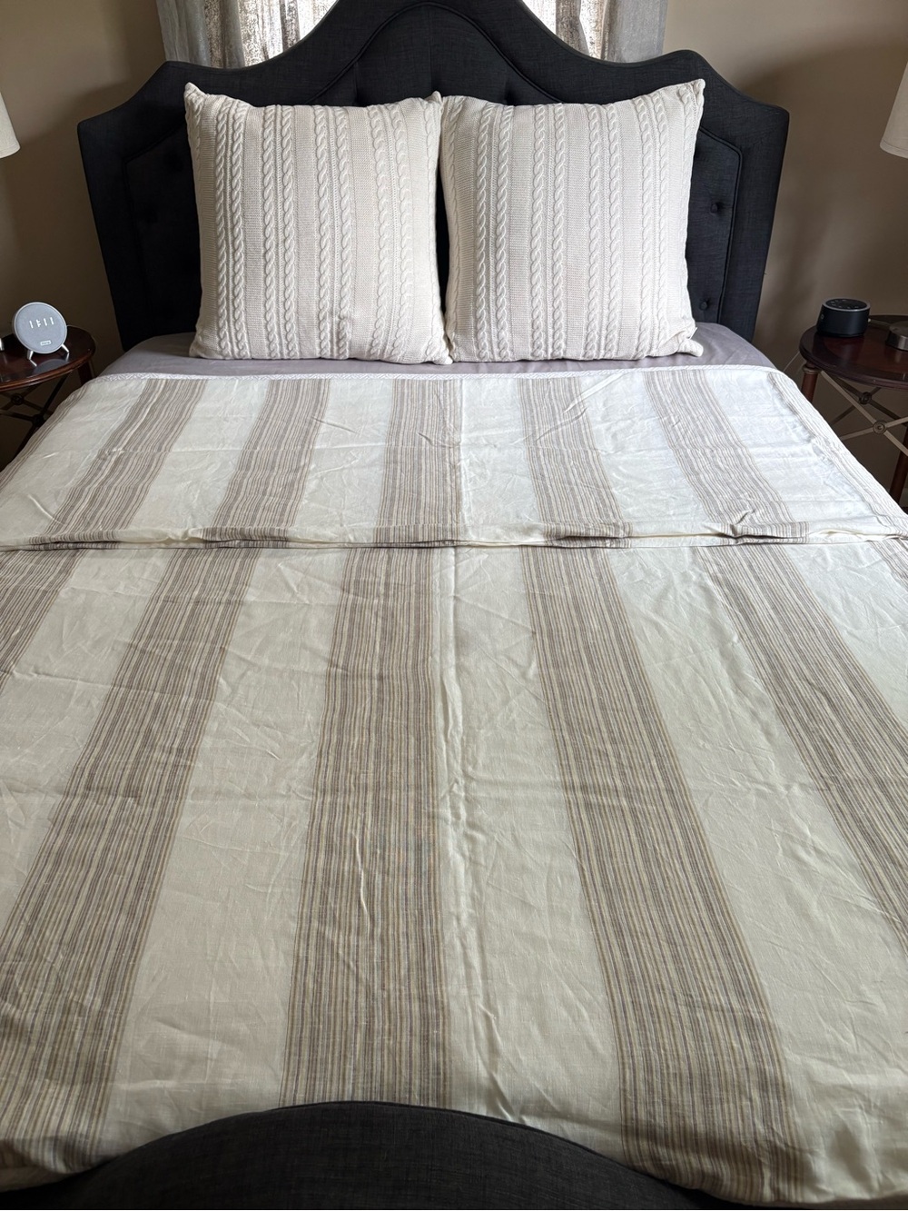 PiuBella King duvet and 1 Sham 100% linen stripe duvet
